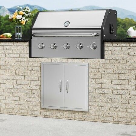 BBQ Access Door 660x609 mm Double Outdoor Kitchen Door Stainless Steel Flush Mount Door Wall Vertical Door with Handles for BBQ Island Grilling