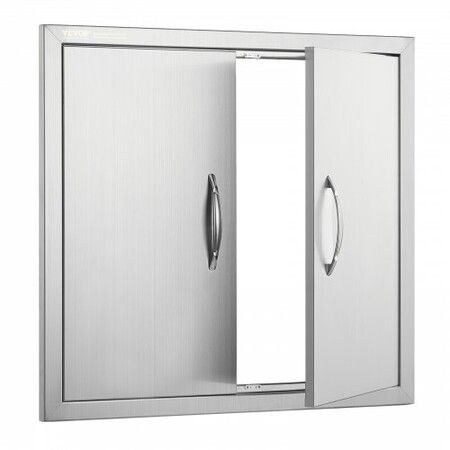 BBQ Access Door 660x609 mm Double Outdoor Kitchen Door Stainless Steel Flush Mount Door Wall Vertical Door with Handles for BBQ Island Grilling