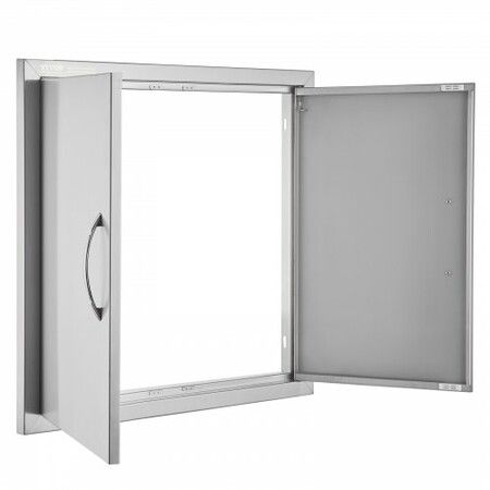 BBQ Access Door 660x609 mm Double Outdoor Kitchen Door Stainless Steel Flush Mount Door Wall Vertical Door with Handles for BBQ Island Grilling