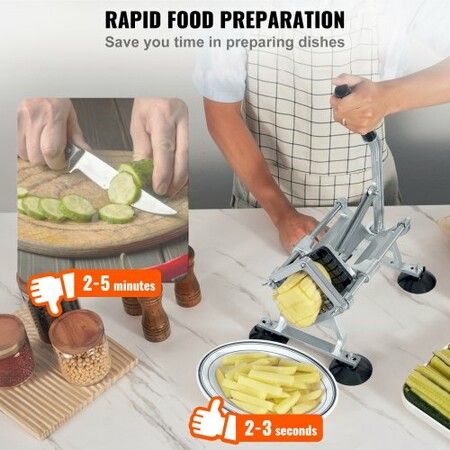 French Fry Cutter Potato Slicer w/ 1/2-Inch and 3/8-Inch Stainless Steel Blades Manual Potato Cutter Chopper with Suction Cups Great for Potato French