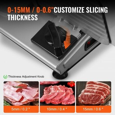 Meat Slicer 180W Electric Deli Food Slicer with 7.5" SUS420 Stainless Steel Blade and Blade Guard 0 - 0.6 inch Adjustable Thickness for Home Use