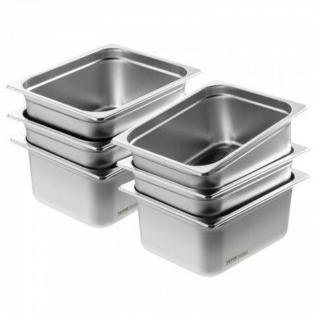 6 Pack Hotel Pans 1/2 Size Anti-Jam Steam Pan 0.8mm Thick Stainless Steel Restaurant Steam Table Pan 6-Inch Deep Commercial Table Pan Catering Storage