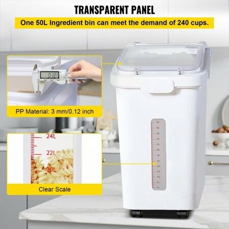 Ingredient Storage Bin 11.4 Gallon Capacity Shelf Ingredient Bin 280 Cup Flour Bins on Wheels Commercial Prosave Shelf-storage Ingredient Bin