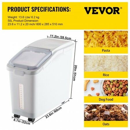 Ingredient Storage Bin 11.4 Gallon Capacity Shelf Ingredient Bin 280 Cup Flour Bins on Wheels Commercial Prosave Shelf-storage Ingredient Bin