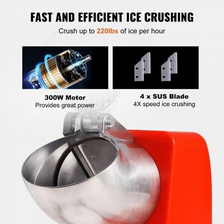 Ice Crushers Machine 220lbs Per Hour Electric Snow Cone Maker with 4 Blades Stainless Steel Shaved Ice Machine with Cover and Bowl 300W Ice Shaver Machine