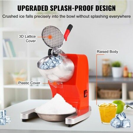 Ice Crushers Machine 220lbs Per Hour Electric Snow Cone Maker with 4 Blades Stainless Steel Shaved Ice Machine with Cover and Bowl 300W Ice Shaver Machine