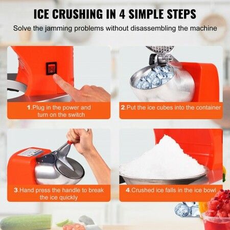 Ice Crushers Machine 220lbs Per Hour Electric Snow Cone Maker with 4 Blades Stainless Steel Shaved Ice Machine with Cover and Bowl 300W Ice Shaver Machine