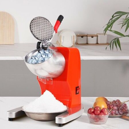 Ice Crushers Machine 220lbs Per Hour Electric Snow Cone Maker with 4 Blades Stainless Steel Shaved Ice Machine with Cover and Bowl 300W Ice Shaver Machine