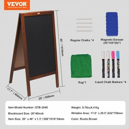 VEOVR A Frame Chalkboard Sign 50x102 cm Double-Sided Sidewalk Signs Freestanding Vintage Wooden Chalk Board with Chalks & Magnetic Eraser Rustic Brown