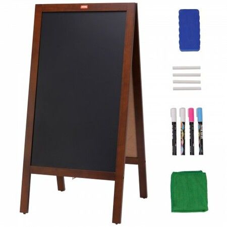 VEOVR A Frame Chalkboard Sign 50x102 cm Double-Sided Sidewalk Signs Freestanding Vintage Wooden Chalk Board with Chalks & Magnetic Eraser Rustic Brown