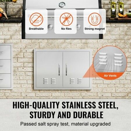 BBQ Access Door 762x533 mm Double Outdoor Kitchen Door Stainless Steel Flush Mount Door Wall Vertical Door with Handles and Vents for BBQ Island Grilling