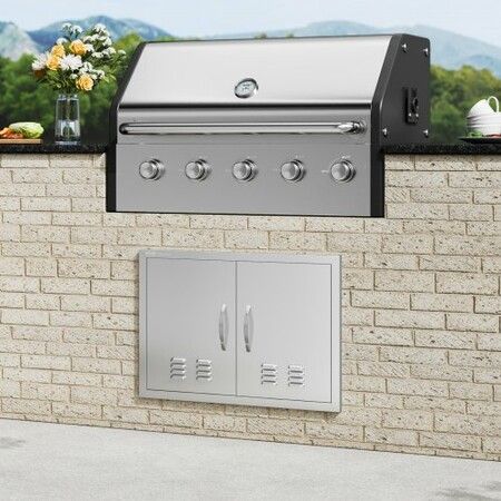 BBQ Access Door 762x533 mm Double Outdoor Kitchen Door Stainless Steel Flush Mount Door Wall Vertical Door with Handles and Vents for BBQ Island Grilling