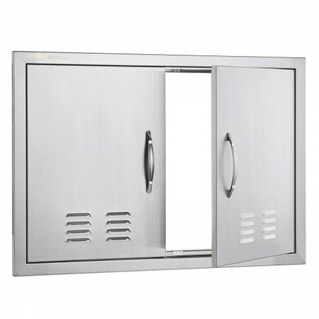 BBQ Access Door 762x533 mm Double Outdoor Kitchen Door Stainless Steel Flush Mount Door Wall Vertical Door with Handles and Vents for BBQ Island Grilling