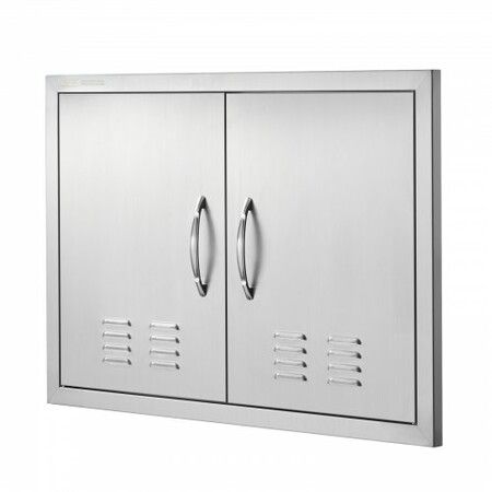 BBQ Access Door 762x533 mm Double Outdoor Kitchen Door Stainless Steel Flush Mount Door Wall Vertical Door with Handles and Vents for BBQ Island Grilling