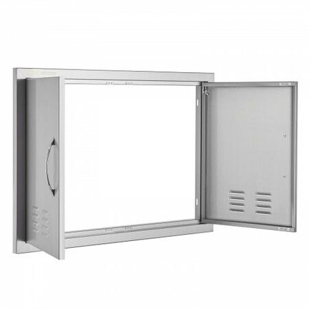 BBQ Access Door 762x533 mm Double Outdoor Kitchen Door Stainless Steel Flush Mount Door Wall Vertical Door with Handles and Vents for BBQ Island Grilling