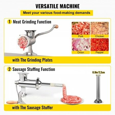 Heavy Duty Meat Grinder Manual Sausage Filler Stainless Steel with Clamp