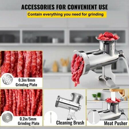 Heavy Duty Meat Grinder Manual Sausage Filler Stainless Steel with Clamp