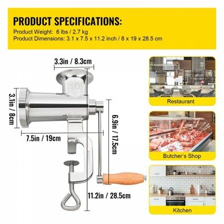 Heavy Duty Meat Grinder Manual Sausage Filler Stainless Steel with Clamp