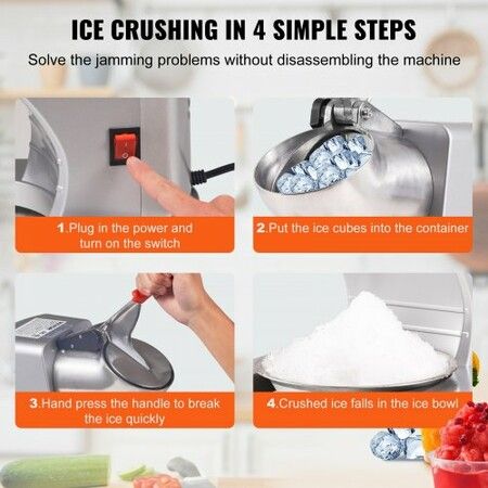 Ice Crushers Machine 220lbs Per Hour Electric Snow Cone Maker with 4 Blades Stainless Steel Shaved Ice Machine with Cover and Bowl 300W Ice Shaver Machine