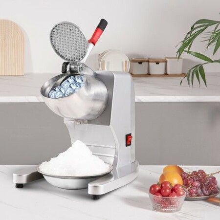 Ice Crushers Machine 220lbs Per Hour Electric Snow Cone Maker with 4 Blades Stainless Steel Shaved Ice Machine with Cover and Bowl 300W Ice Shaver Machine