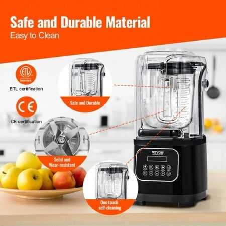 Professional Blender with Shield Commercial Countertop Blenders 2L Jar Blender Combo Stainless Steel 9 Speed & 5 Functions Blender for Shakes Smoothies