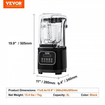 Professional Blender with Shield Commercial Countertop Blenders 2L Jar Blender Combo Stainless Steel 9 Speed & 5 Functions Blender for Shakes Smoothies