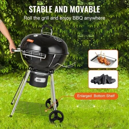 22" Kettle Charcoal Grill Premium Kettle Grill with Wheels Grate and Cover Porcelain-Enameled Lid and Firebowl with Slide Out Ash Catcher Thermometer