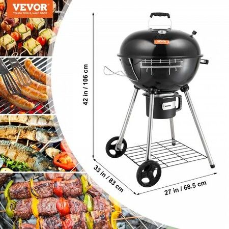 22" Kettle Charcoal Grill Premium Kettle Grill with Wheels Grate and Cover Porcelain-Enameled Lid and Firebowl with Slide Out Ash Catcher Thermometer