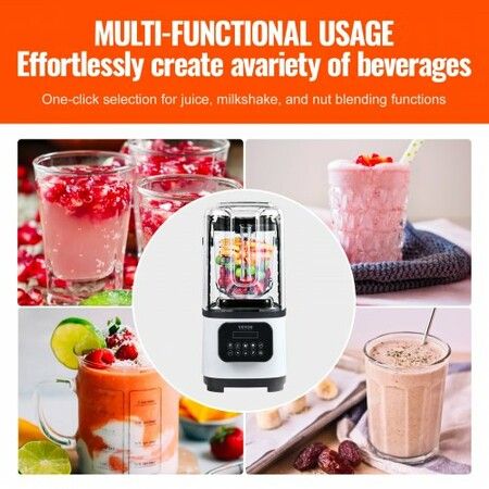 Professional Blender with Shield Commercial Countertop Blenders 2L Jar Blender Combo Stainless Steel 9 Speed & 5 Functions Blender for Shakes Smoothies