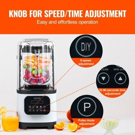 Professional Blender with Shield Commercial Countertop Blenders 2L Jar Blender Combo Stainless Steel 9 Speed & 5 Functions Blender for Shakes Smoothies