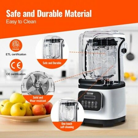 Professional Blender with Shield Commercial Countertop Blenders 2L Jar Blender Combo Stainless Steel 9 Speed & 5 Functions Blender for Shakes Smoothies