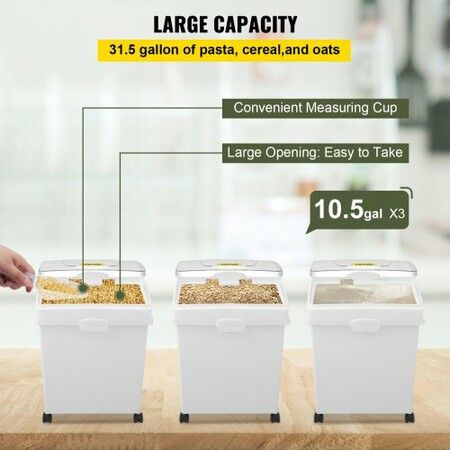 Ingredient Bin 10.5 Gallons Capacity Ingredient Storage Bin PP Material Flour Bins On Wheels White Shelf Ingredient Bin with Scoop and Sliding Lid