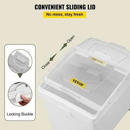 Ingredient Bin 10.5 Gallons Capacity Ingredient Storage Bin PP Material Flour Bins On Wheels White Shelf Ingredient Bin with Scoop and Sliding Lid