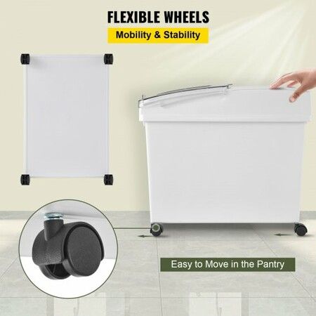 Ingredient Bin 10.5 Gallons Capacity Ingredient Storage Bin PP Material Flour Bins On Wheels White Shelf Ingredient Bin with Scoop and Sliding Lid