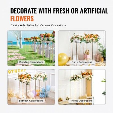 10PCS 31.5inch/80cm High Wedding Flower Stand With Acrylic LaminateMetal Vase Column Geometric Centerpiece Stands Gold Rectangular Floral Display Rack