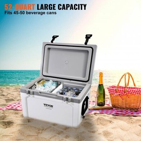 Insulated Portable Cooler 49 L Holds 50 Cans Ice Retention Hard Cooler with Heavy Duty Handle Ice Chest Lunch Box for Camping Beach Picnic Travel