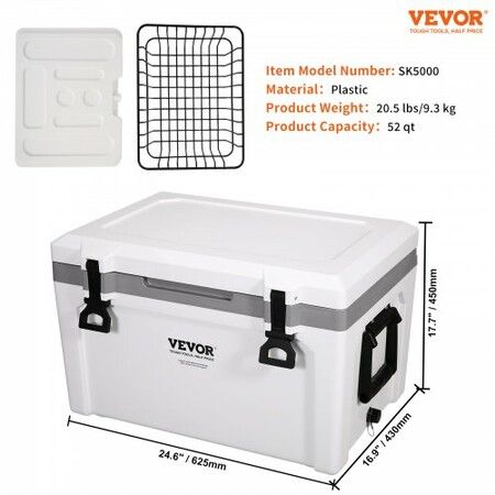 Insulated Portable Cooler 49 L Holds 50 Cans Ice Retention Hard Cooler with Heavy Duty Handle Ice Chest Lunch Box for Camping Beach Picnic Travel