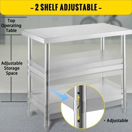 Stainless Steel Prep Table 1520x450x855 mm Commercial Stainless Steel Table 2 Adjustable Undershelf BBQ Prep Table Heavy Duty Kitchen Work Table