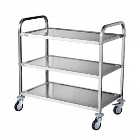 3-Tier Utility Cart Rolling Cart on Wheels 37.5"x20"x37.7" 450 LBS 6 Hooks