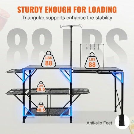 SKYSHALO Portable Camp Kitchen Foldable Outdoor Cooking Station with Carrying Case Extended Aluminum Table 3 Auxiliary Tables Dual Shelves & Removable Sink