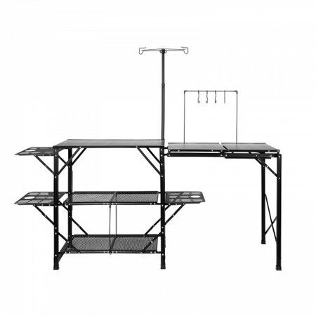 SKYSHALO Portable Camp Kitchen Foldable Outdoor Cooking Station with Carrying Case Extended Aluminum Table 3 Auxiliary Tables Dual Shelves & Removable Sink