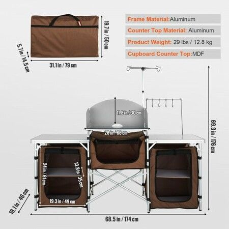 Camping Kitchen Table Folding Outdoor Cooking Table with Storage Carrying Bag Aluminum Cook Station 3 Cupboard & Detachable Windscreen Quick Set-up