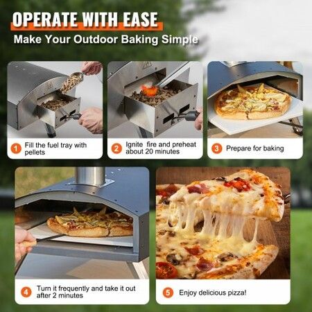 Outdoor Pizza Oven 12-inch Wood Pellet and Charcoal Fired Pizza Maker Portable Outside Stainless Steel Pizza Grill with Pizza Stone Waterproof Cover Shovel