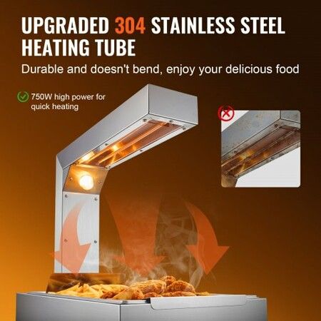 French Fry Food Warmer 750W Commercial Food Heating Lamp Electric Stainless Steel Warming Light Dump Station Countertop 104-122 degreeF Fries Food Warmer