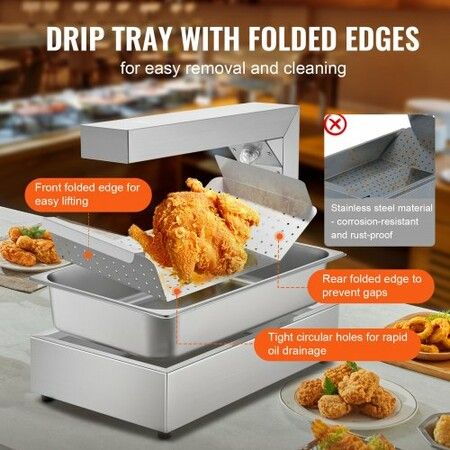 French Fry Food Warmer 750W Commercial Food Heating Lamp Electric Stainless Steel Warming Light Dump Station Countertop 104-122 degreeF Fries Food Warmer