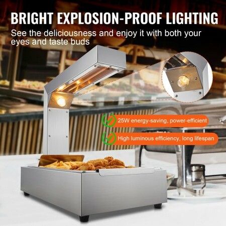 French Fry Food Warmer 750W Commercial Food Heating Lamp Electric Stainless Steel Warming Light Dump Station Countertop 104-122 degreeF Fries Food Warmer
