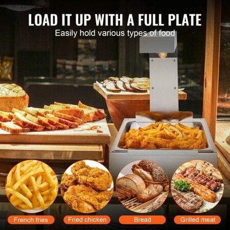 French Fry Food Warmer 750W Commercial Food Heating Lamp Electric Stainless Steel Warming Light Dump Station Countertop 104-122 degreeF Fries Food Warmer