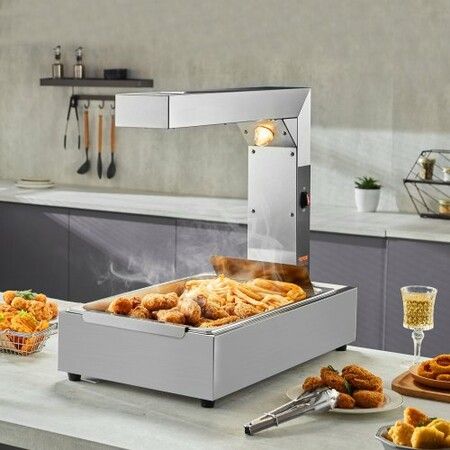 French Fry Food Warmer 750W Commercial Food Heating Lamp Electric Stainless Steel Warming Light Dump Station Countertop 104-122 degreeF Fries Food Warmer