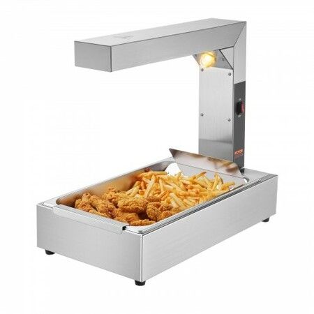 French Fry Food Warmer 750W Commercial Food Heating Lamp Electric Stainless Steel Warming Light Dump Station Countertop 104-122 degreeF Fries Food Warmer