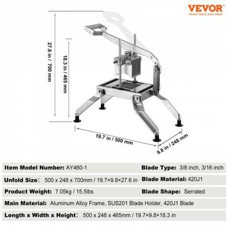 Commercial Vegetable Slicer 3/8 & 3/16 inch Tomato Slicer Stainless Steel and Aluminum Alloy Vegetable Cutter Slicer Manual Tomato Slicer w/ Non-slip Feet